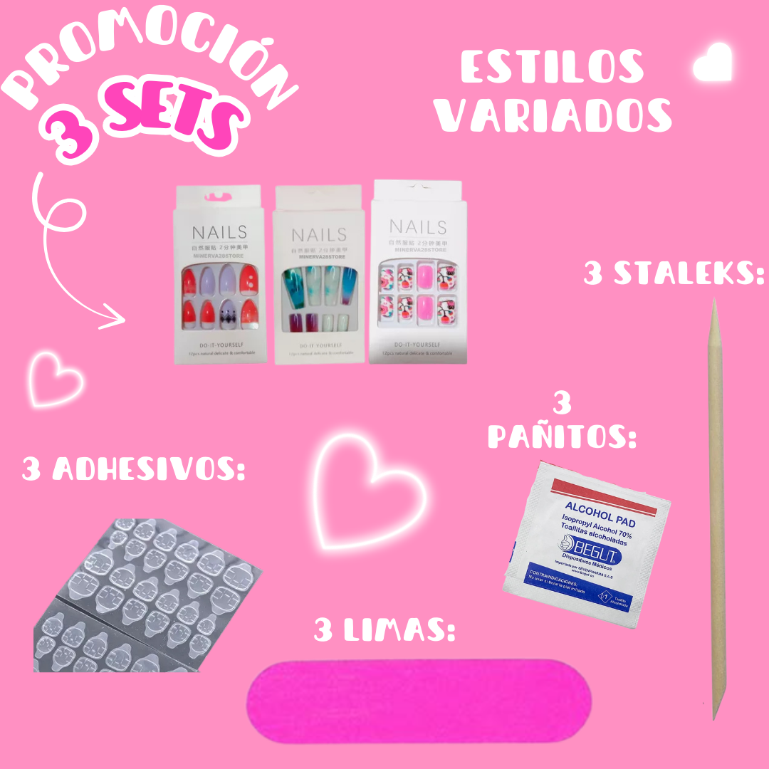 💅SET UÑAS POSTIZAS CON APLICADOR💖